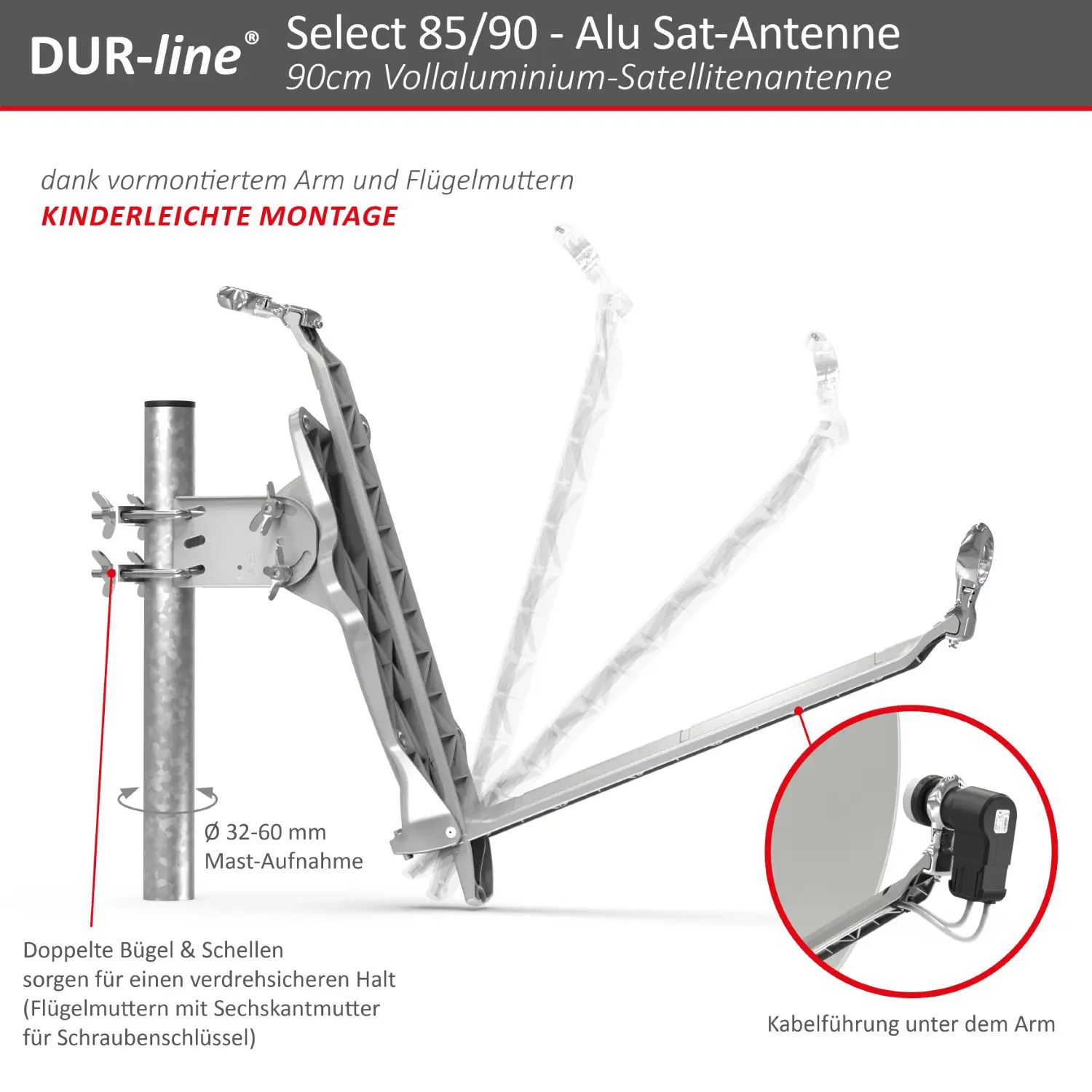 DUR-line Select 85/90 Hellgrau - Alu Sat-Reflektor
