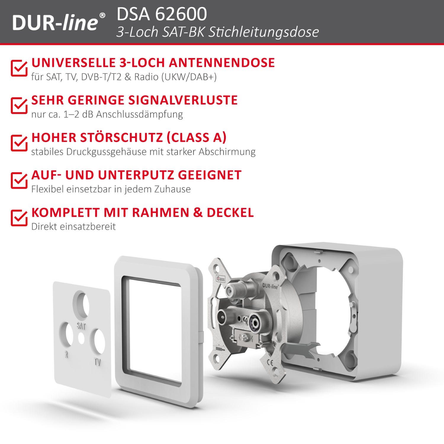DUR-line DSA 62600 - Sat-Stichleitungsdose – Produktmerkmale im Überblick