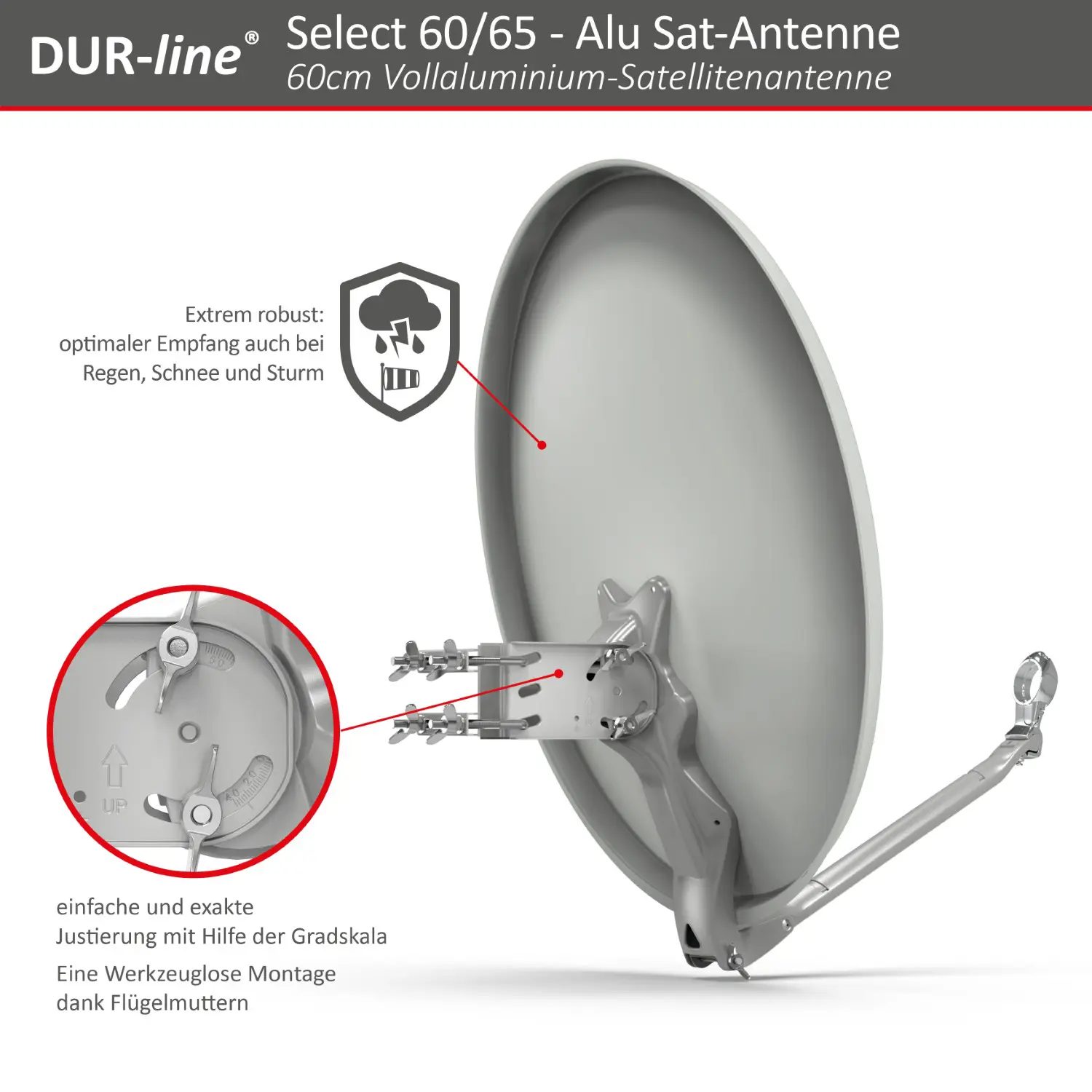 DUR-line Select 60/65 Hellgrau - Alu Sat-Reflektor