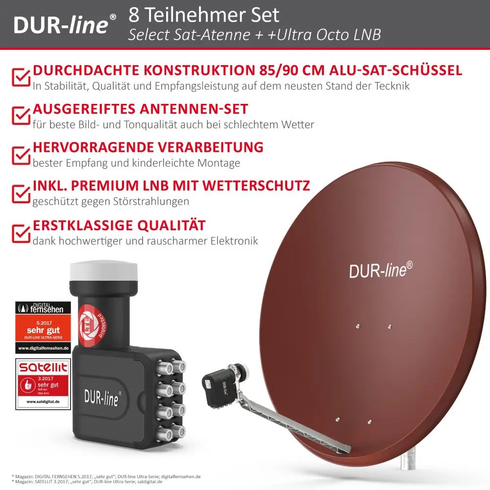 DUR-line Select 85/90 Rot - Sat-Komplettanlage mit Octo LNB