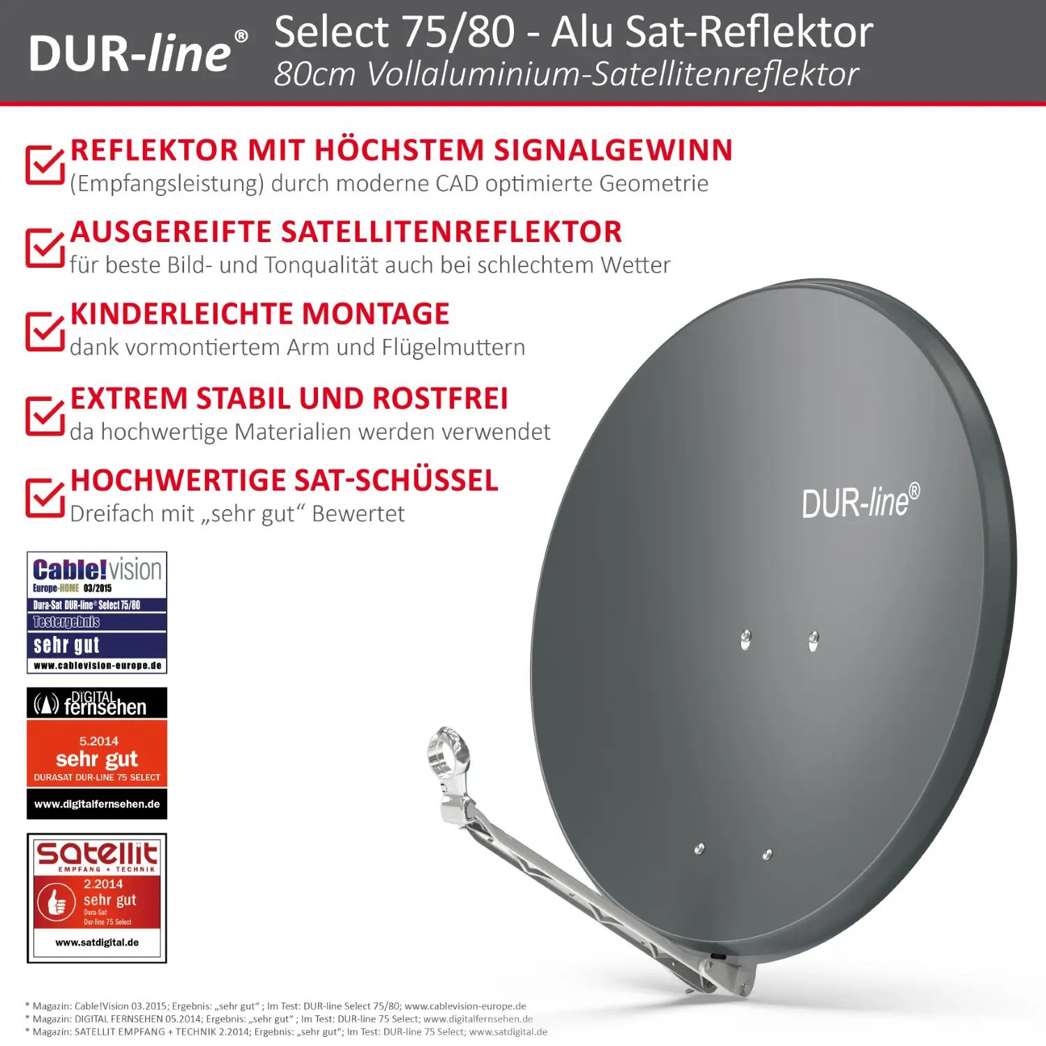 DUR-line Select 75/80 Anthrazit - Alu Sat-Reflektor