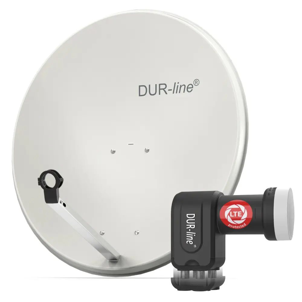 DUR-line MDA 80 Hellgrau - Digiatale 4 Teilnehmer Satellitenschüssel Komplett-Anlage mit +Ultra Quad - LNB 