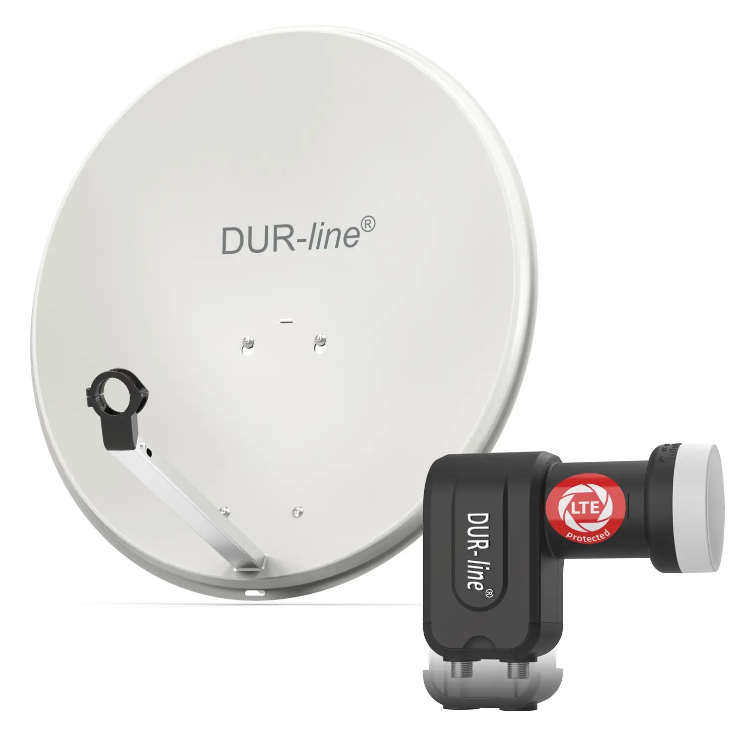 DUR-line MDA 60 Hellgrau - Digiatale 2 Teilnehmer Satellitenschüssel Komplett-Anlage mit +Ultra Twin - LNB 