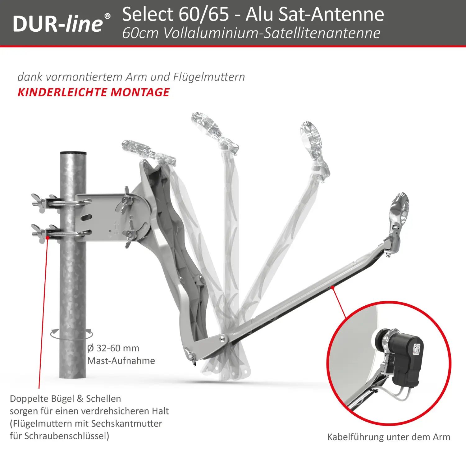 DUR-line Select 60/65 Hellgrau - Alu Sat-Reflektor
