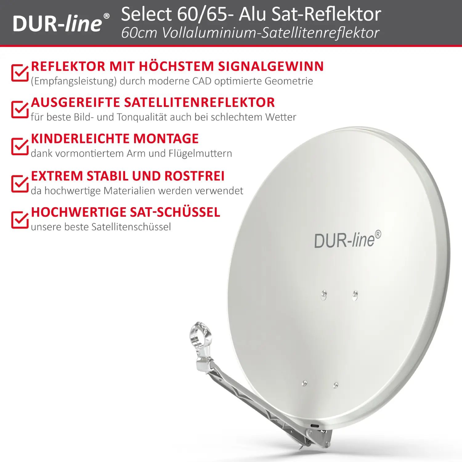 DUR-line Select 60/65 Hellgrau - Alu Sat-Reflektor DUR-line Select 60/65 Hellgrau - Alu Sat-Reflektor
