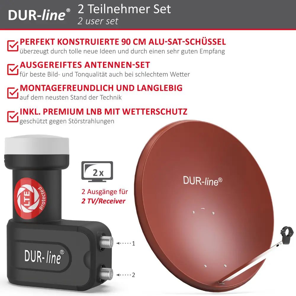 DUR-line MDA 90 Rot - Digitale 2 Teilnehmer Satellitenschüssel Komplett-Anlage mit +Ultra Twin - LNB DUR-line MDA 90 Rot - Digitale 2 Teilnehmer Satellitenschüssel Komplett-Anlage mit +Ultra Twin - LNB