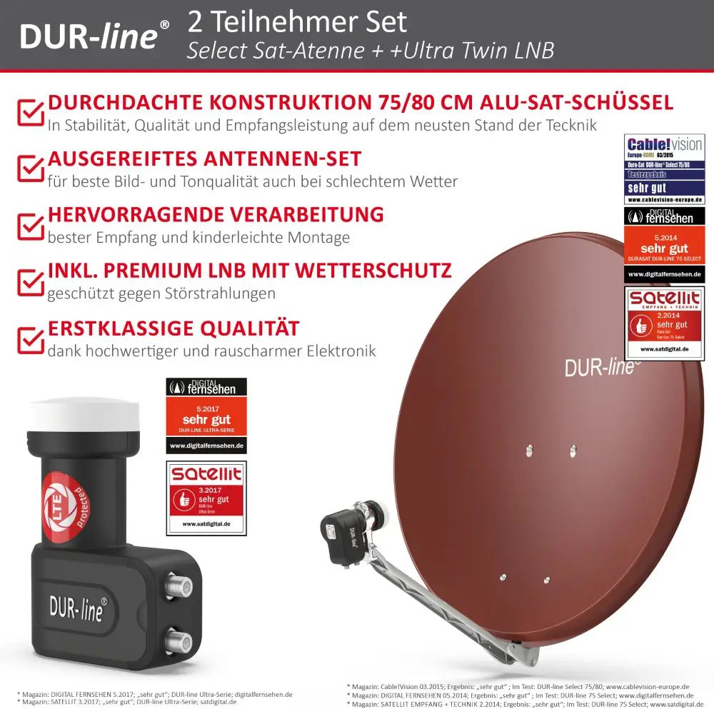 DUR-line Select 75/80 Rot - Sat-Komplettanlage mit Twin LNB