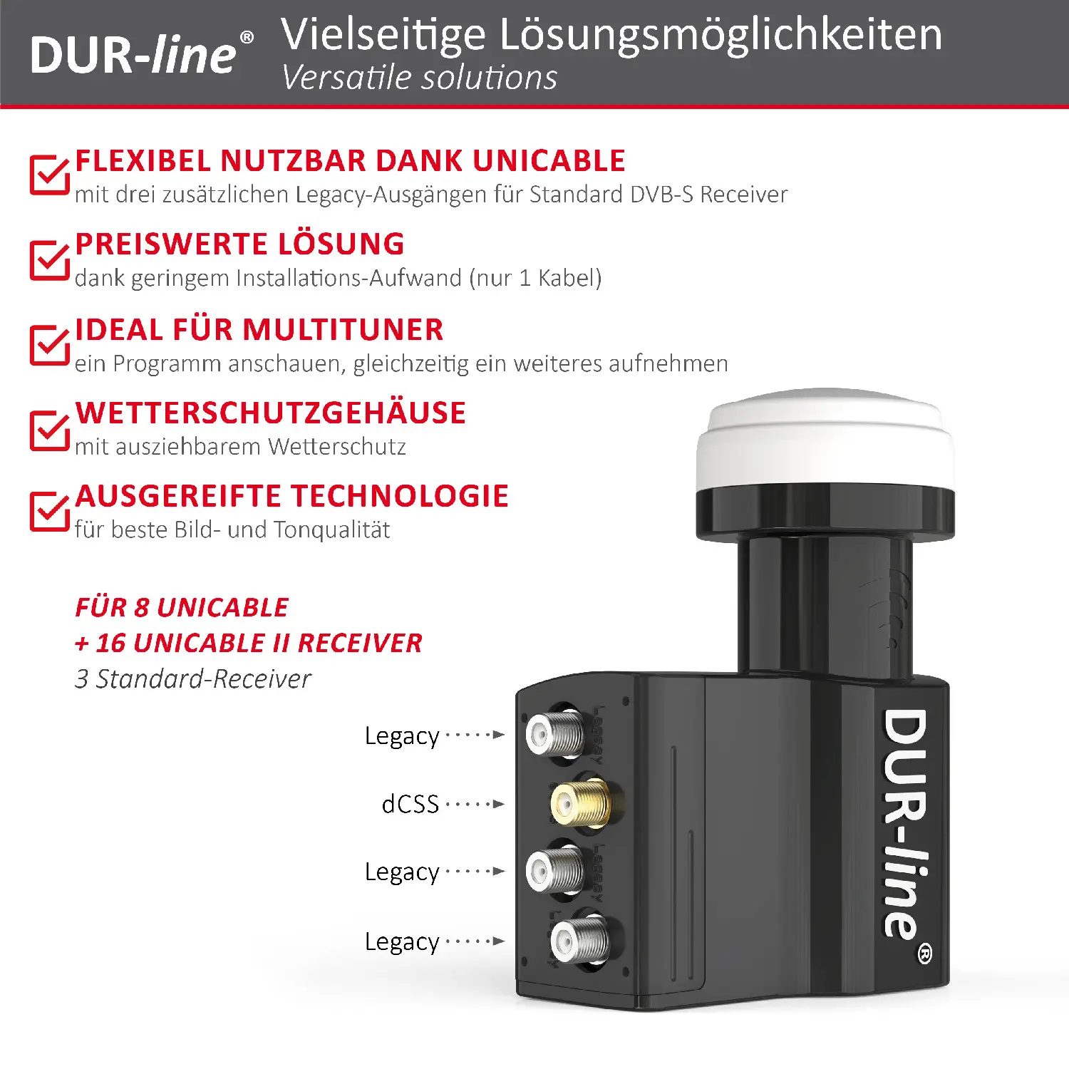 DUR-line UK 124-3L dCSS Unicable LNB – Highlights und Ausstattung im Überblick DUR-line UK 124-3L dCSS - Unicable LNB
