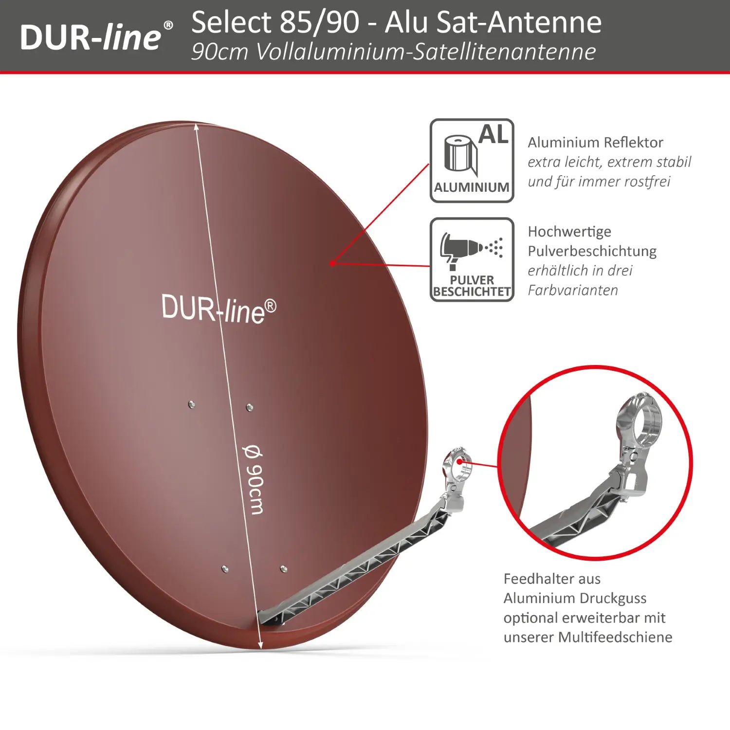 DUR-line Select 85/90 Rot - Alu Sat-Reflektor