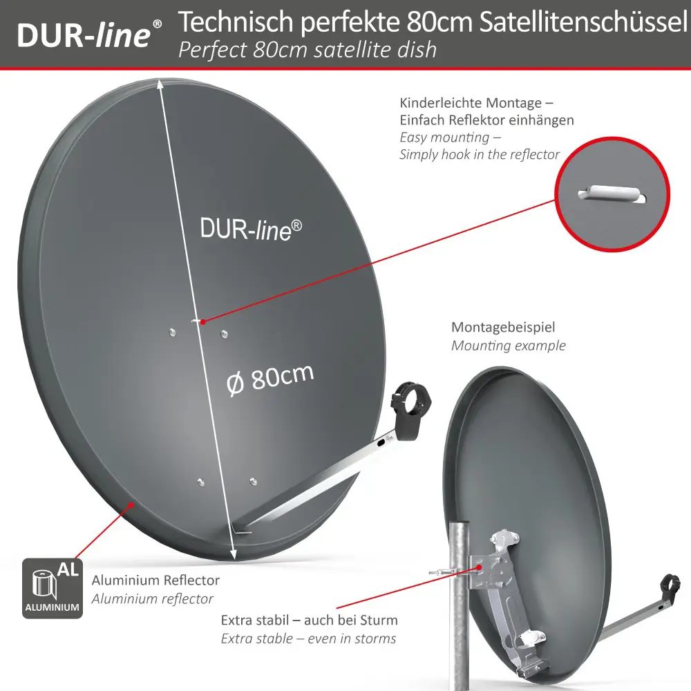 DUR-line MDA 80 Anthrazit Alu Sat-Reflektor – Abmessungen und technische Zeichnung DUR-line MDA 80 Anthrazit - Alu Sat-Reflektor