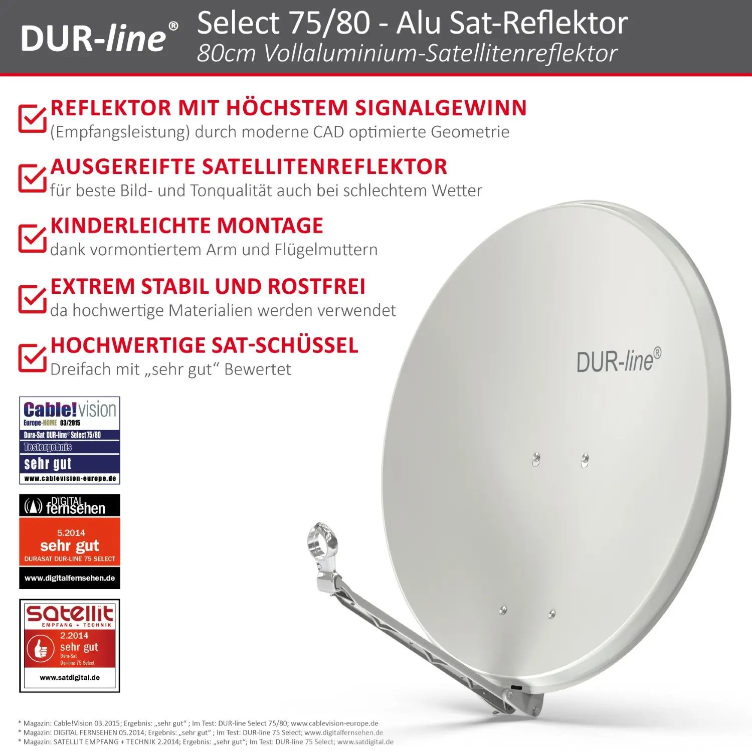 DUR-line Select 75/80 Hellgrau - Alu Sat-Reflektor