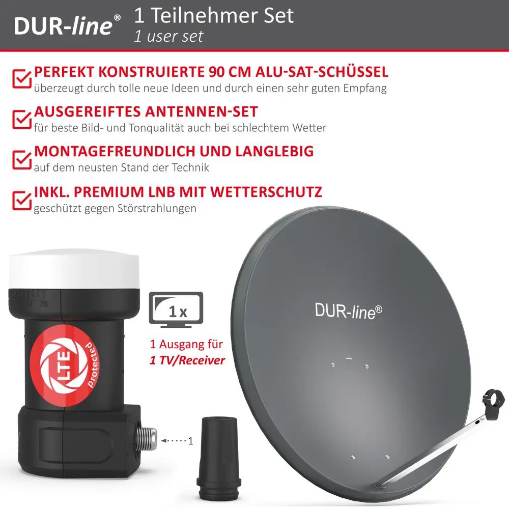 DUR-line MDA 90 Anthrazit - Digiatale 1 Teilnehmer Satellitenschüssel Komplett-Anlage mit +Ultra Single - LNB 