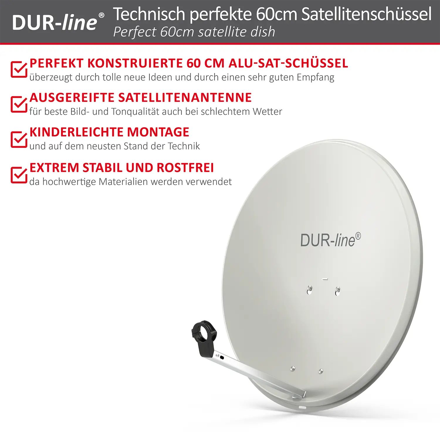 DUR-line MDA 60 Hellgrau - Alu Sat-Reflektor