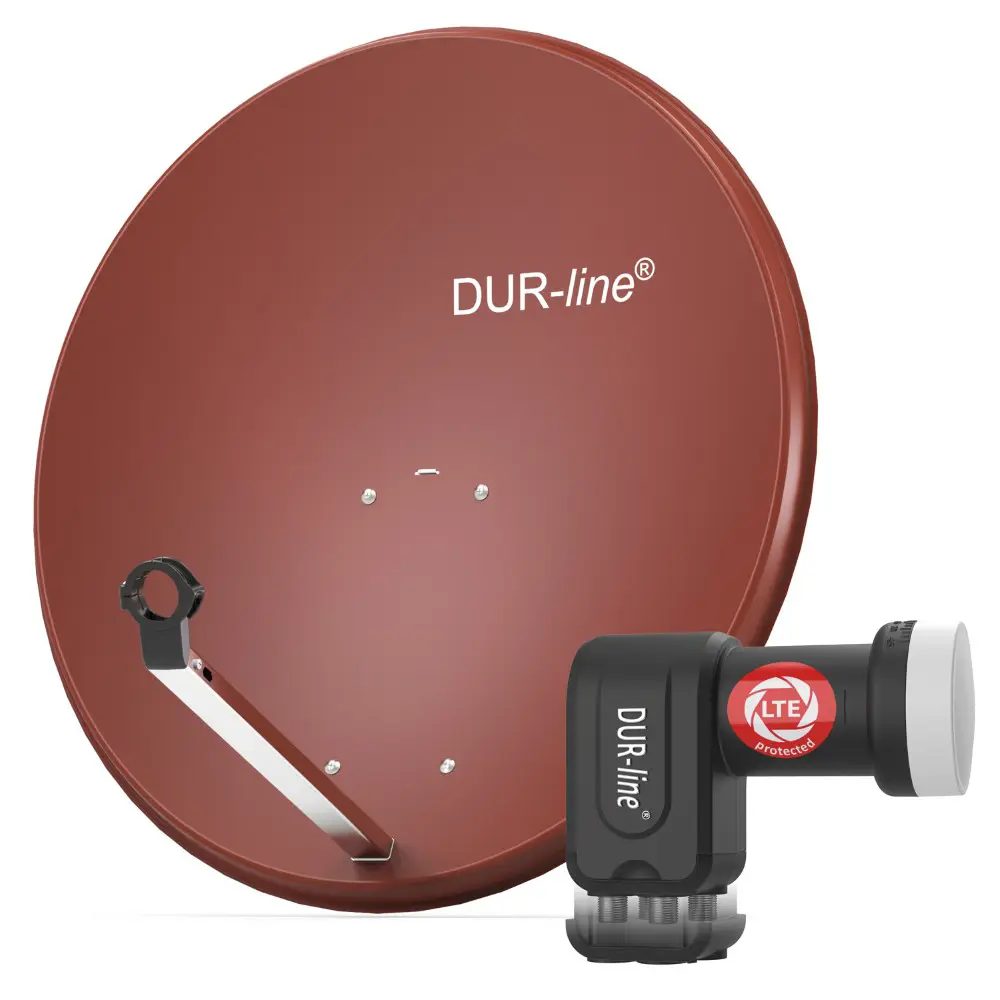 DUR-line MDA 80 Rot - Digiatale 4 Teilnehmer Satellitenschüssel Komplett-Anlage mit +Ultra Quad - LNB 