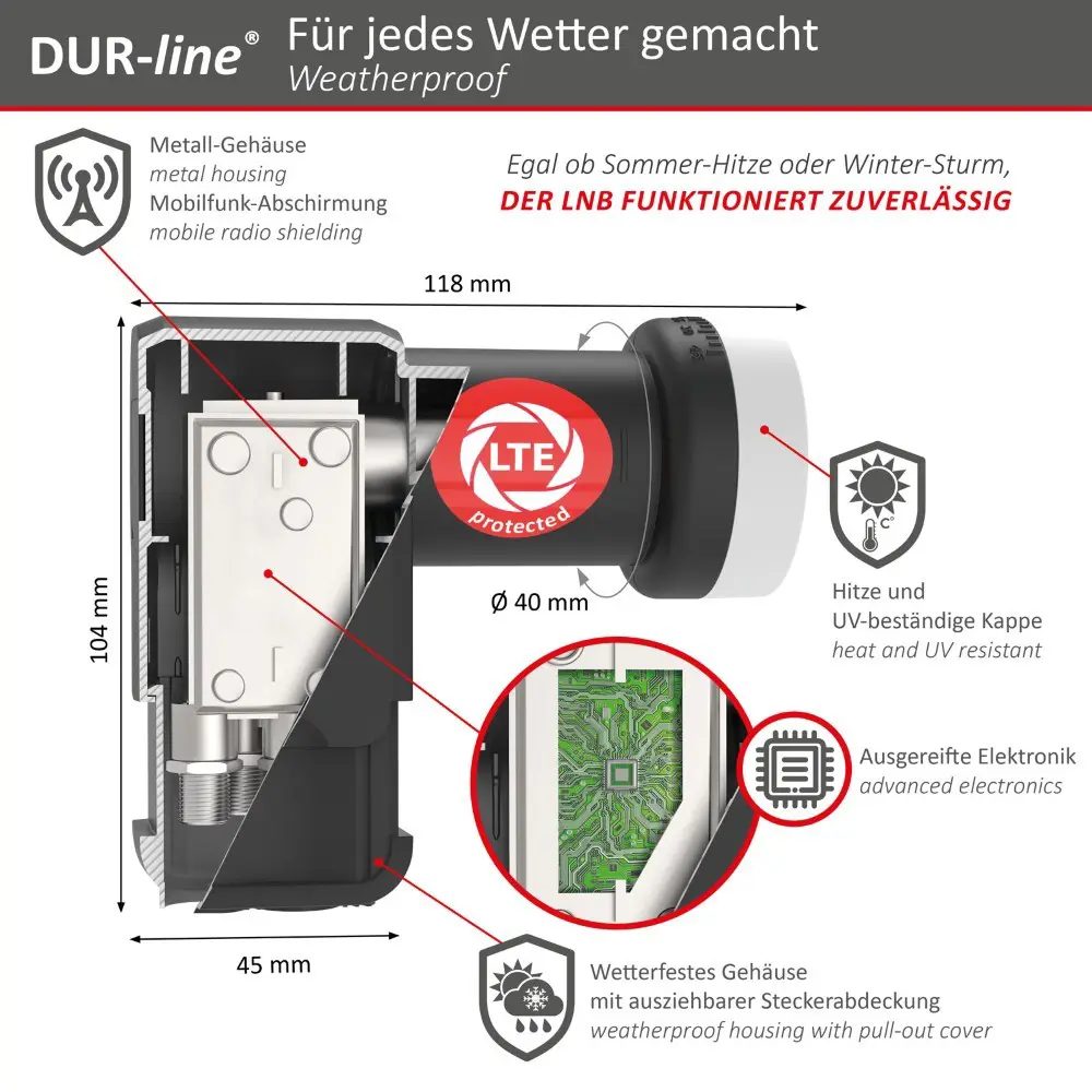 DUR-line Select 85/90 Rot - Sat-Komplettanlage mit Quad LNB