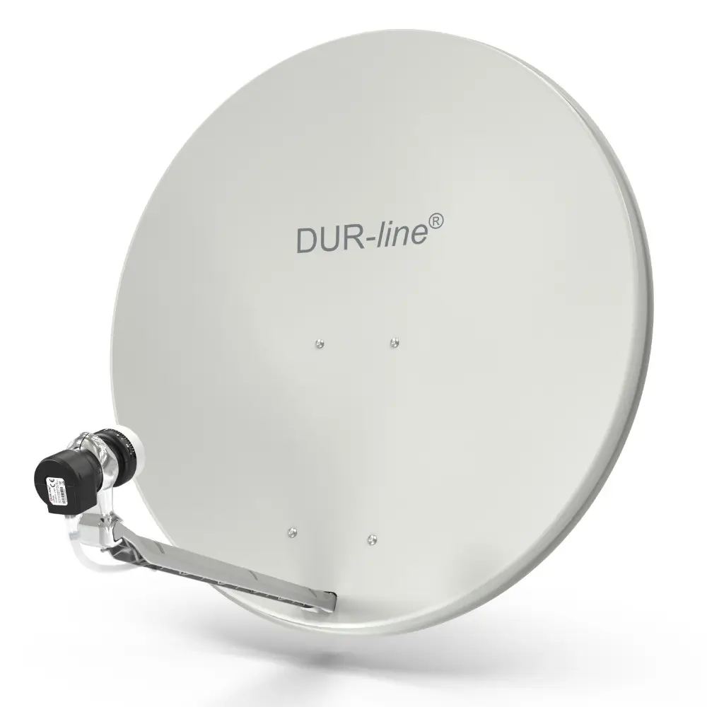 DUR-line Select 1 Teilnehmer Set - Qualitäts-Alu-Satelliten-Komplettanlage - Select 85cm/90cm Spiegel/Schüssel Hellgrau + Single LNB - für 1 Receiver/TV 