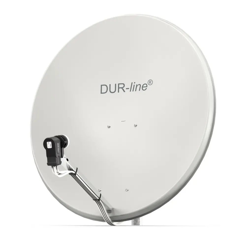 DUR-line MDA 90 Hellgrau - Digiatale 4 Teilnehmer Satellitenschüssel Komplett-Anlage mit +Ultra Quad - LNB 