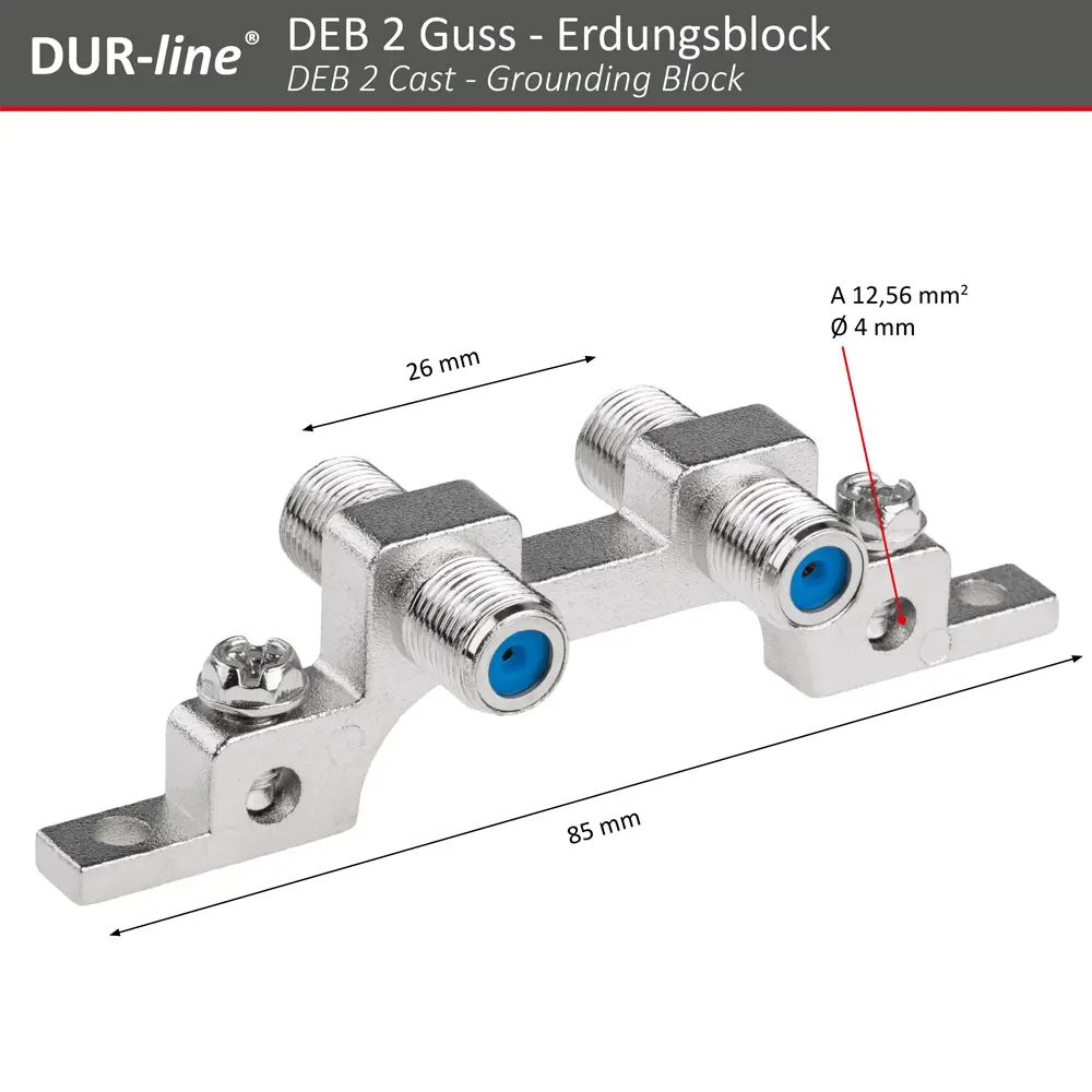 DUR-line DEB 2 Guss Erdungsblock – Abmessungen und technische Zeichnung DUR-line DEB 2 Guss - Erdungsblock