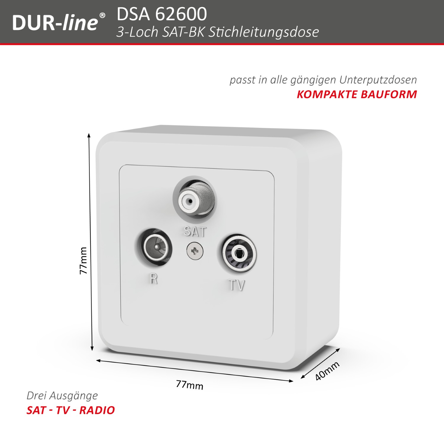 DUR-line DSA 62600 - Sat-Stichleitungsdose – Abmessungen