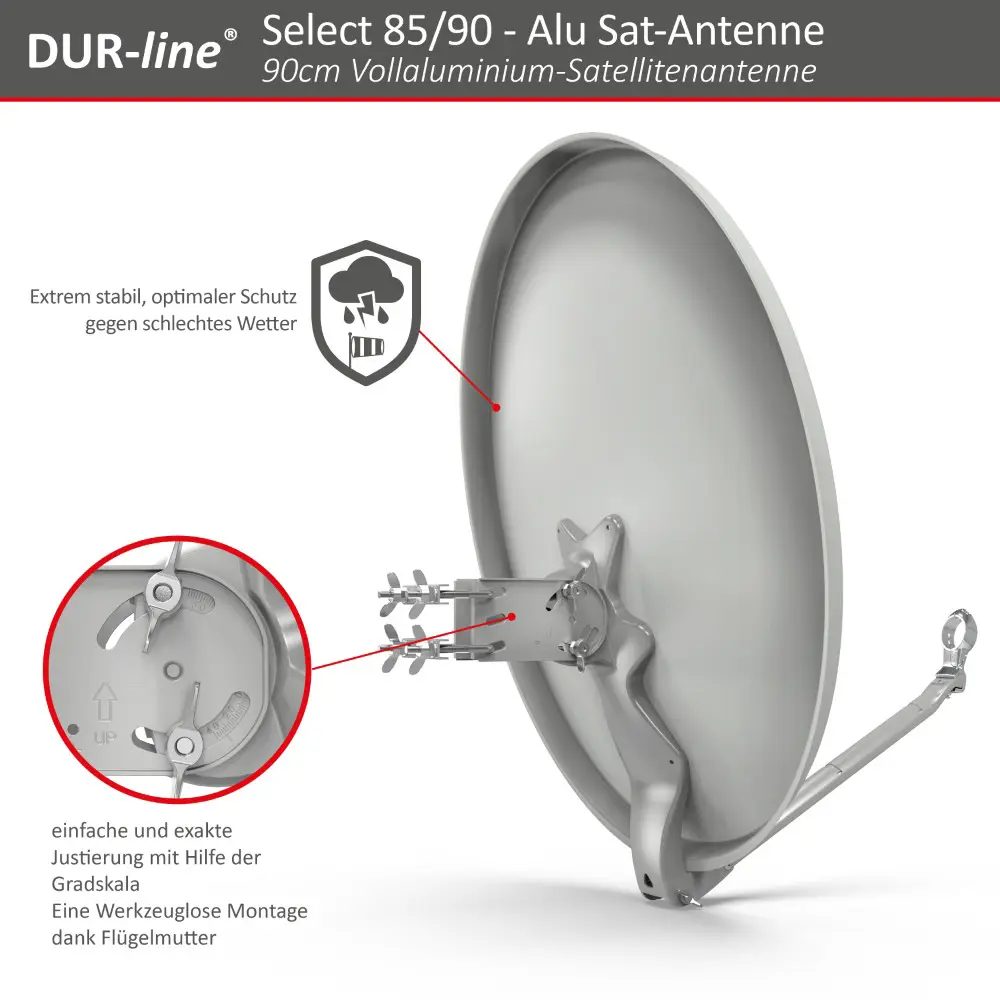 DUR-line Select 85/90 Hellgrau - Sat-Komplettanlage mit Twin LNB