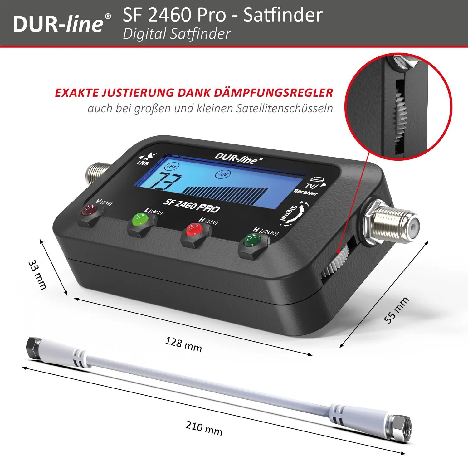 DUR-line SF 2460 Pro Satfinder – Abmessungen und technische Zeichnung DUR-line SF 2460 Pro - Satfinder