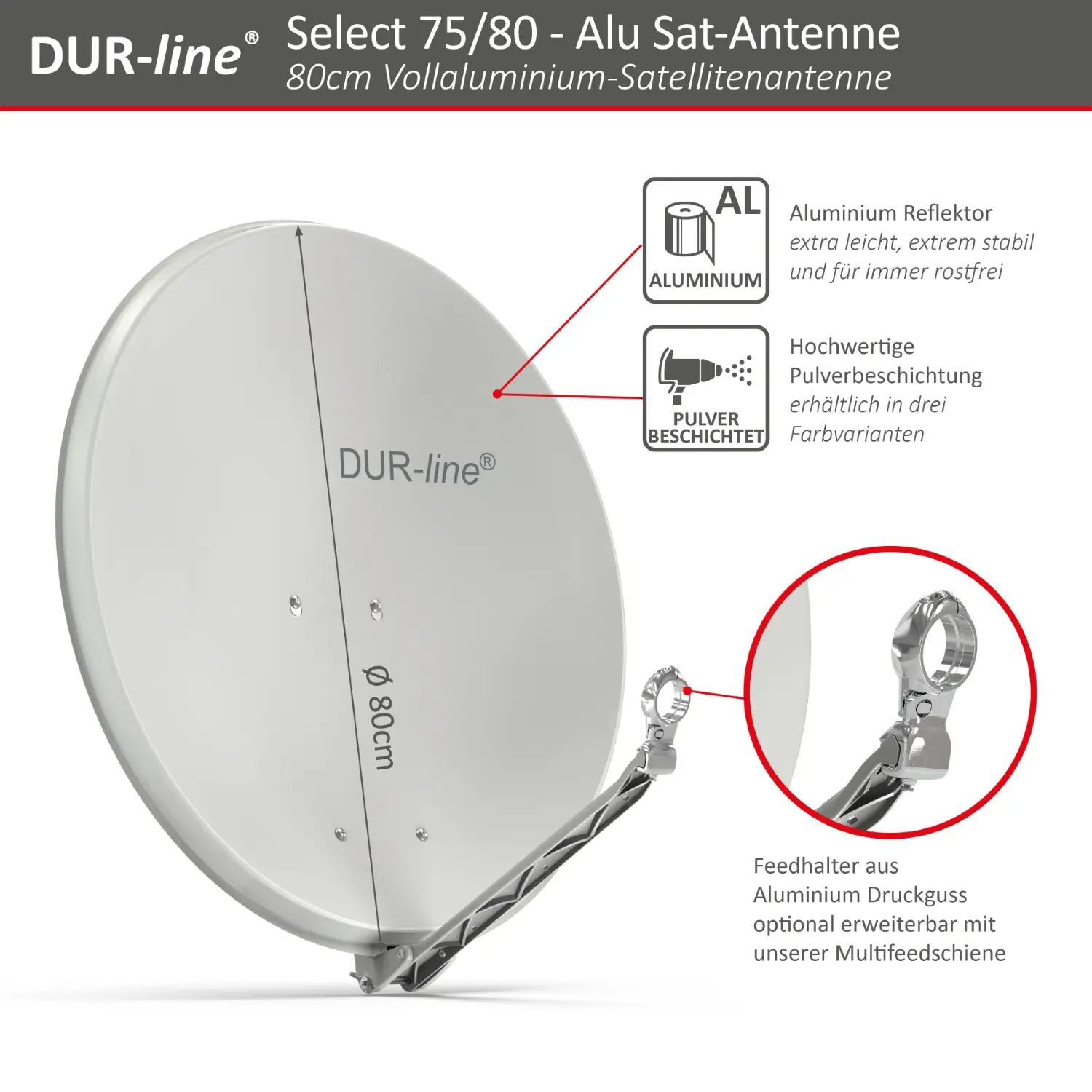 DUR-line Select 75/80 Hellgrau - Alu Sat-Reflektor DUR-line Select 75/80 Hellgrau - Alu Sat-Reflektor