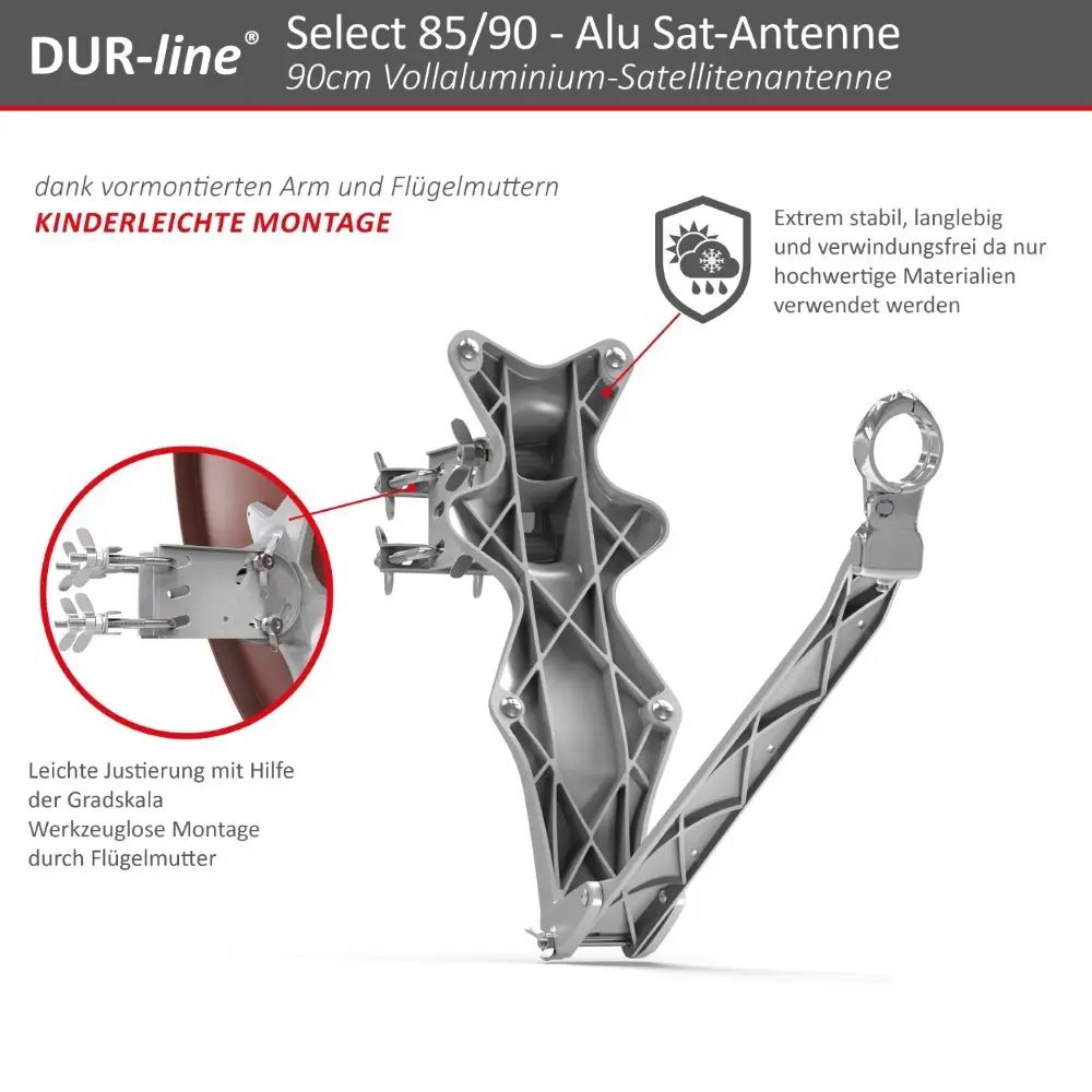 DUR-line Select 85/90 Rot - Sat-Komplettanlage mit Quad LNB