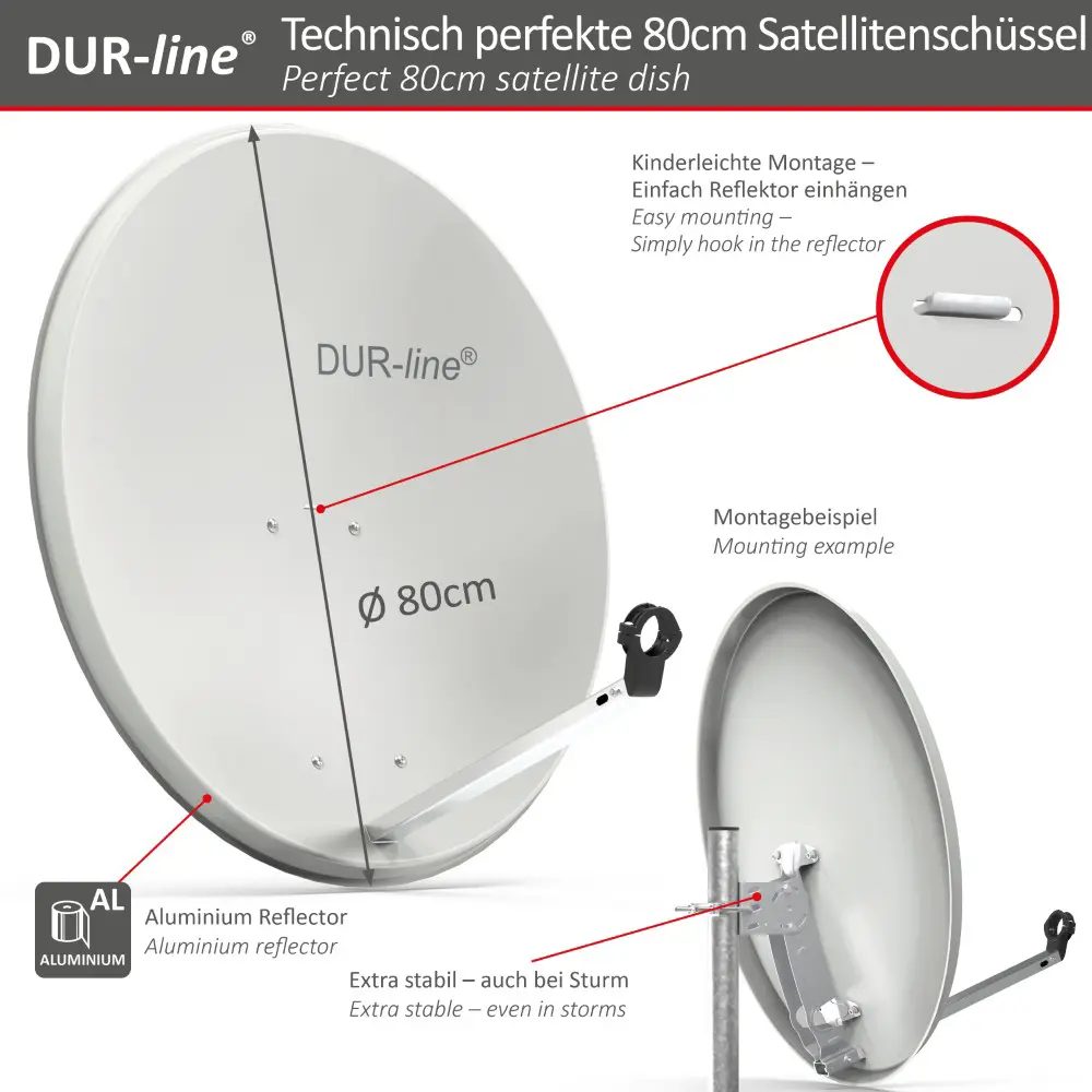 DUR-line MDA 80 Hellgrau Alu Sat-Reflektor – Abmessungen und technische Zeichnung DUR-line MDA 80 Hellgrau - Alu Sat-Reflektor