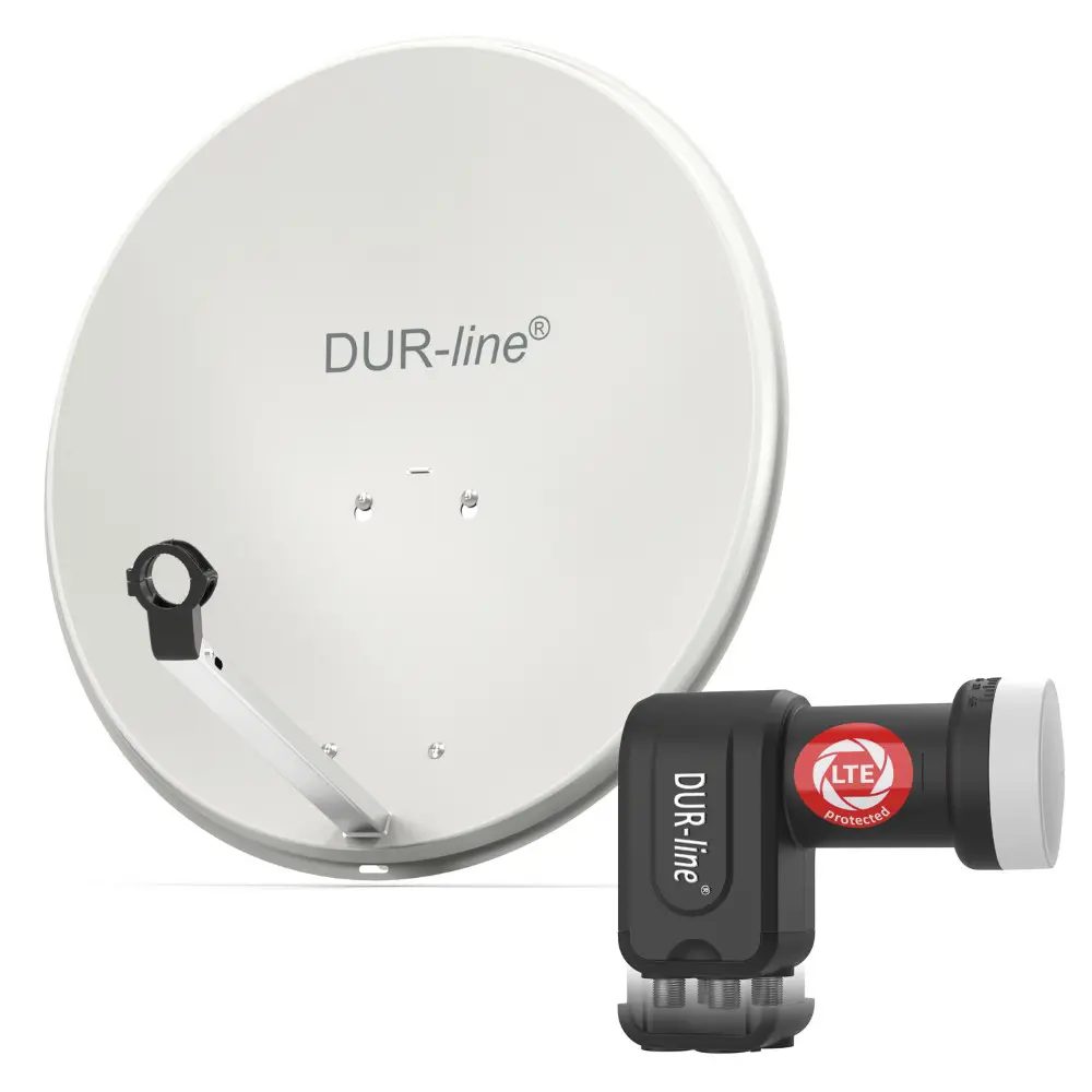 DUR-line MDA 60 Hellgrau - Digiatale 4 Teilnehmer Satellitenschüssel Komplett-Anlage mit +Ultra Quad - LNB 