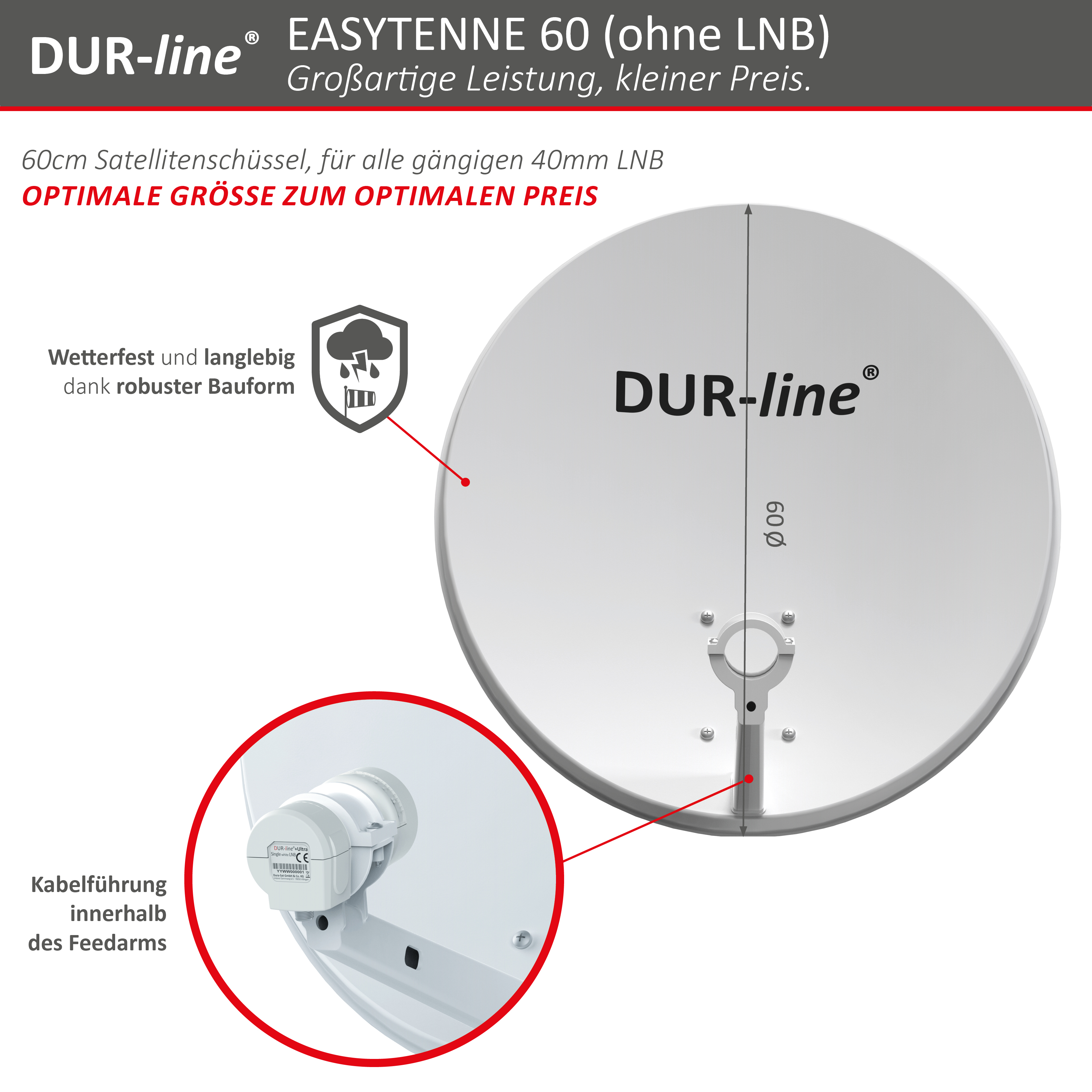 DUR-line EASYTENNE 60 Hellgrau – Abmessungen