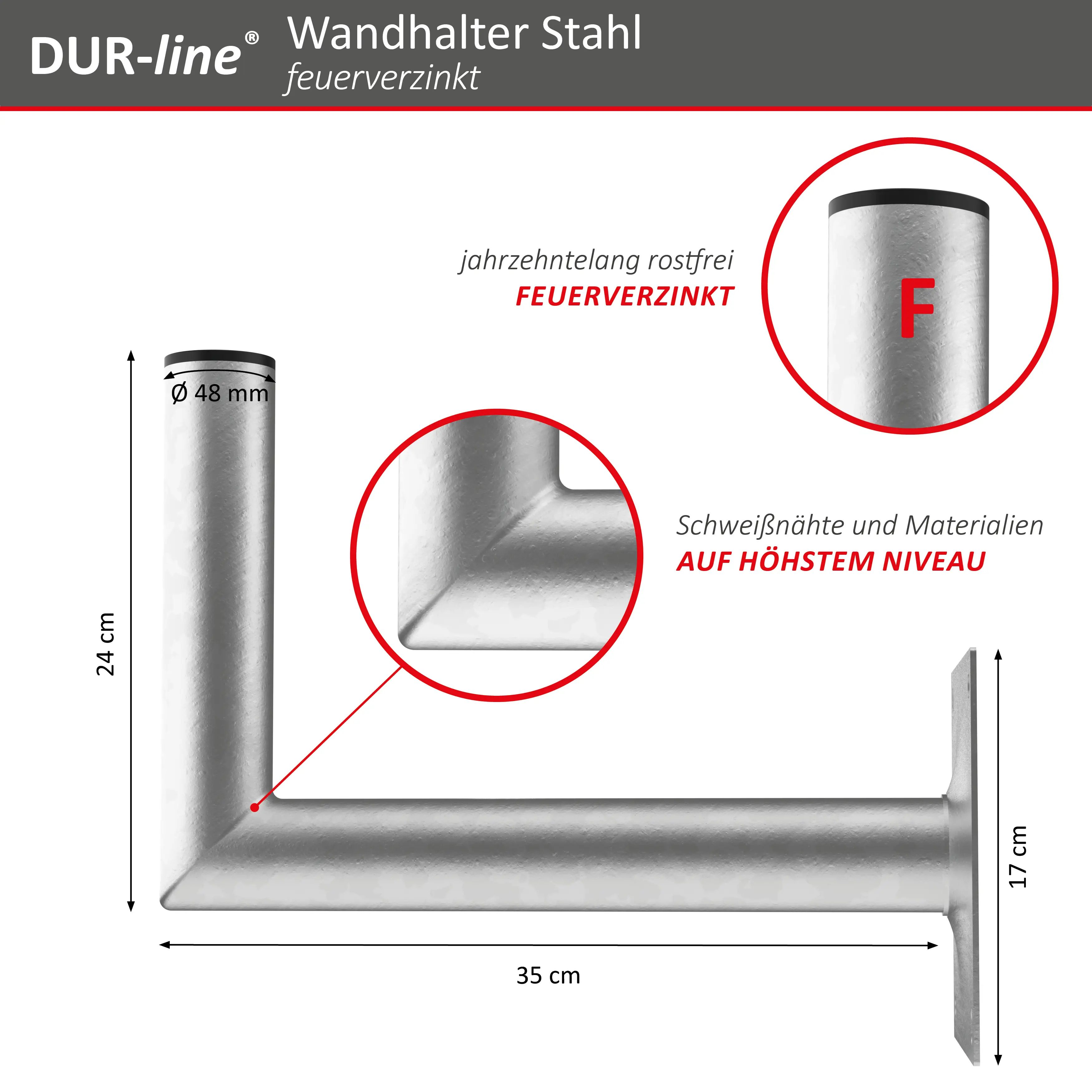 DUR-line WHSF 35 Stahl Wandhalter – Abmessungen und technische Zeichnung DUR-line WHSF 35 - Stahl Wandhalter