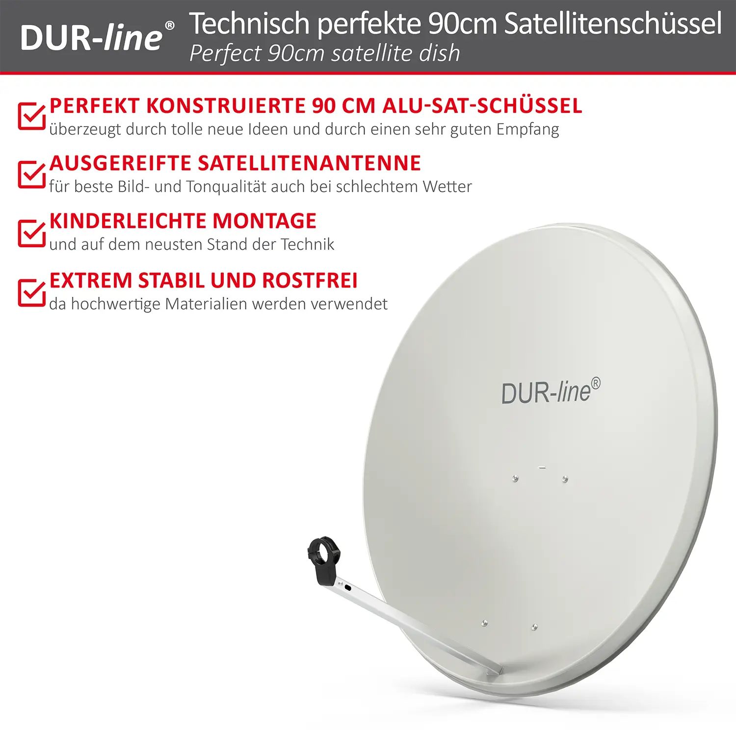 DUR-line MDA 90 Hellgrau - Alu Sat-Reflektor