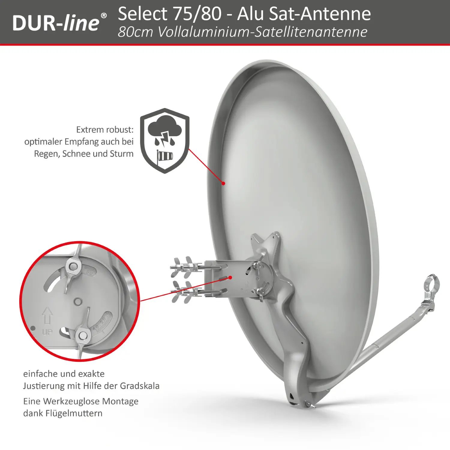 DUR-line Select 75/80 Hellgrau - Alu Sat-Reflektor