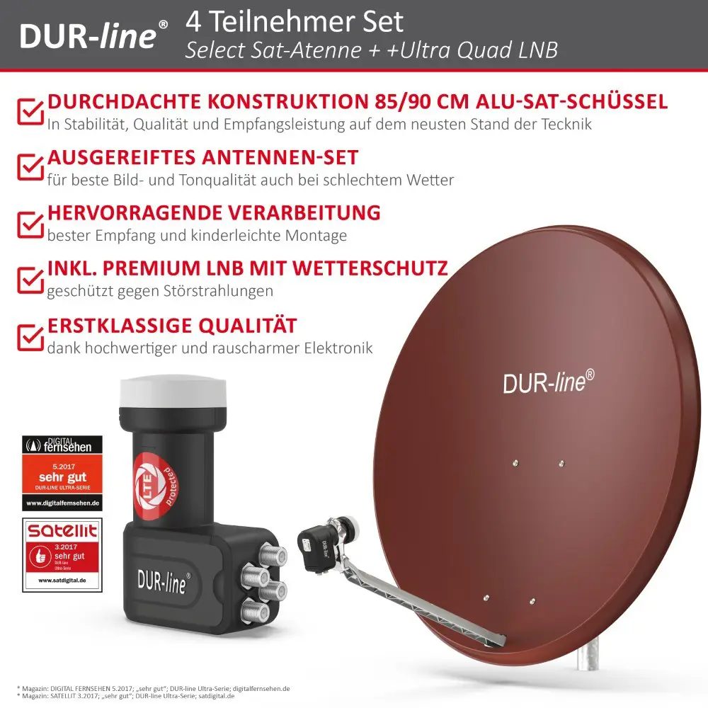 DUR-line Select 85/90 Rot - Sat-Komplettanlage mit Quad LNB