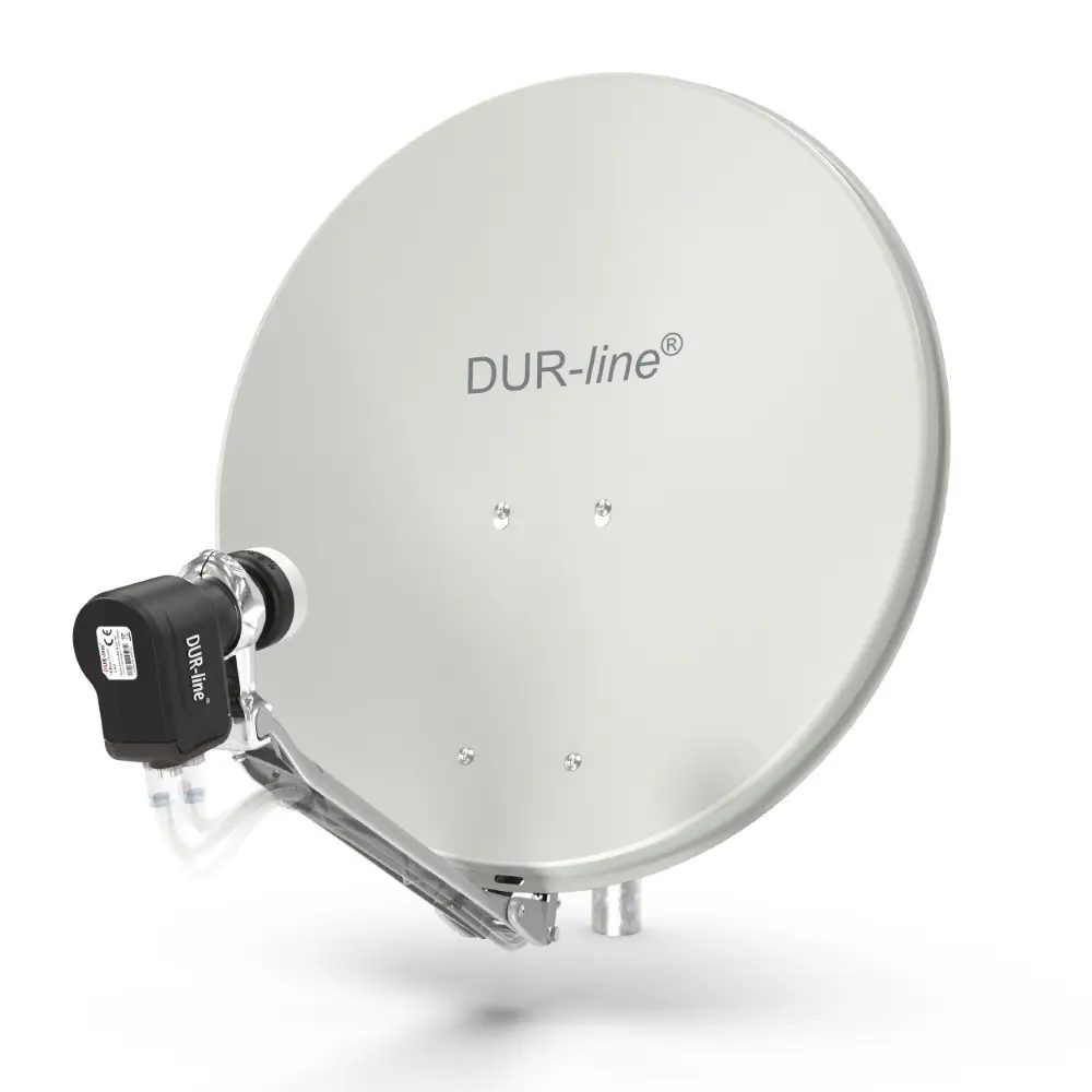 DUR-line Select 4 Teilnehmer Set - Qualitäts-Alu-Satelliten-Komplettanlage - Select 60cm/65cm Spiegel/Schüssel Hellgrau + Quad LNB - für 4 Receiver/TV DUR-line Select 4 Teilnehmer Set - Qualitäts-Alu-Satelliten-Komplettanlage - Select 60cm/65cm Spiegel/Schüssel Hellgrau + Quad LNB - für 4 Receiver/TV