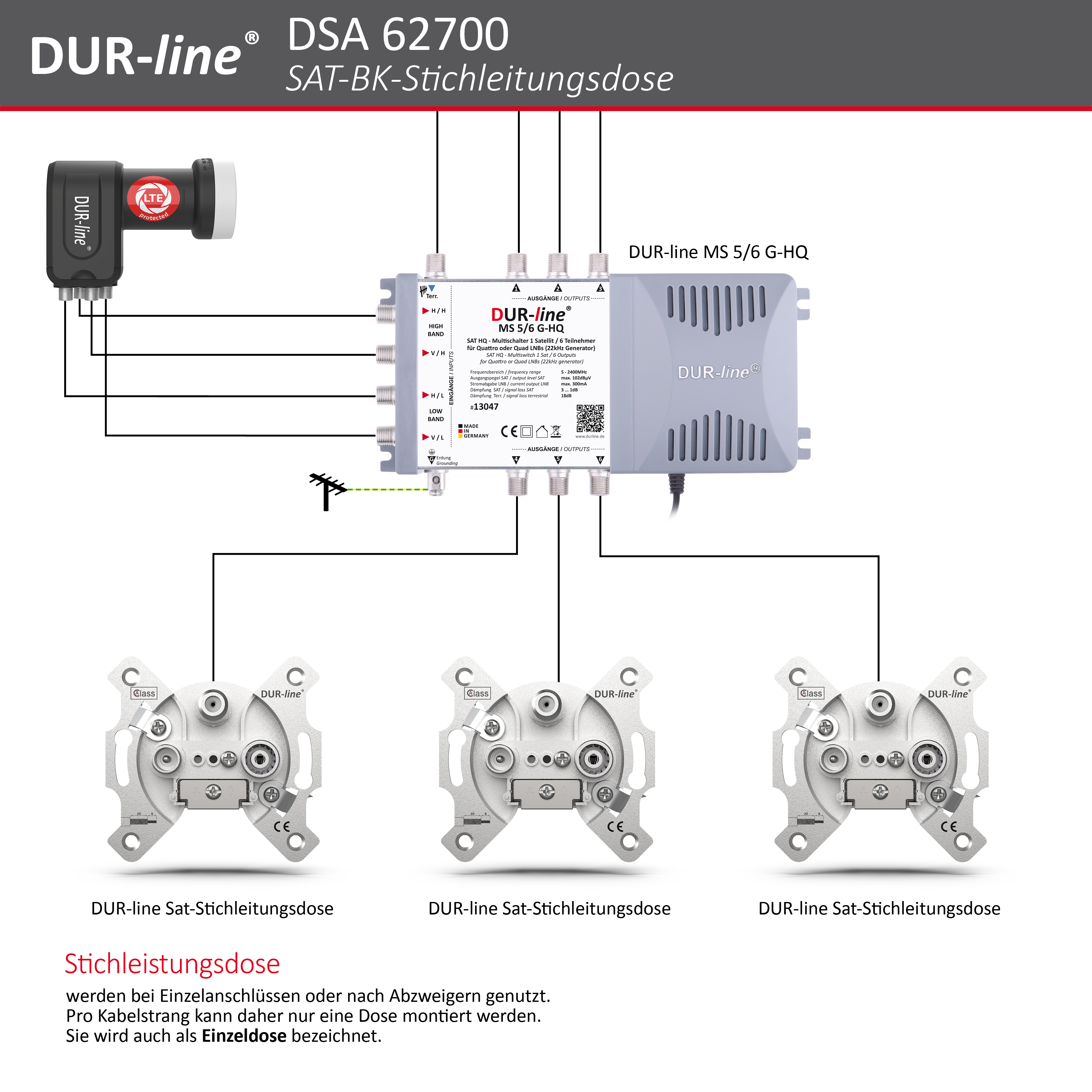 DUR-line DSA 62700 - Sat-Stichleitungsdose – Anschlussbeispiel