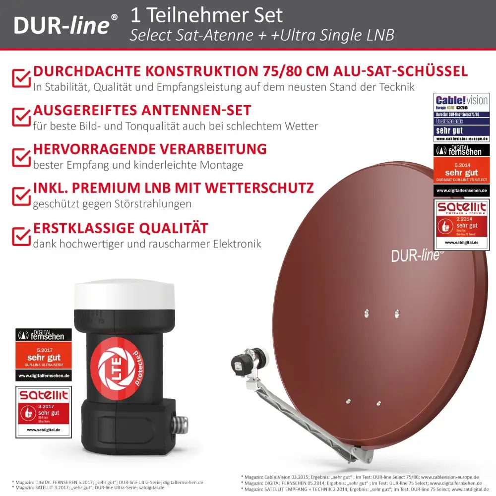 DUR-line Select 75/80 Rot - Sat-Komplettanlage mit Single LNB
