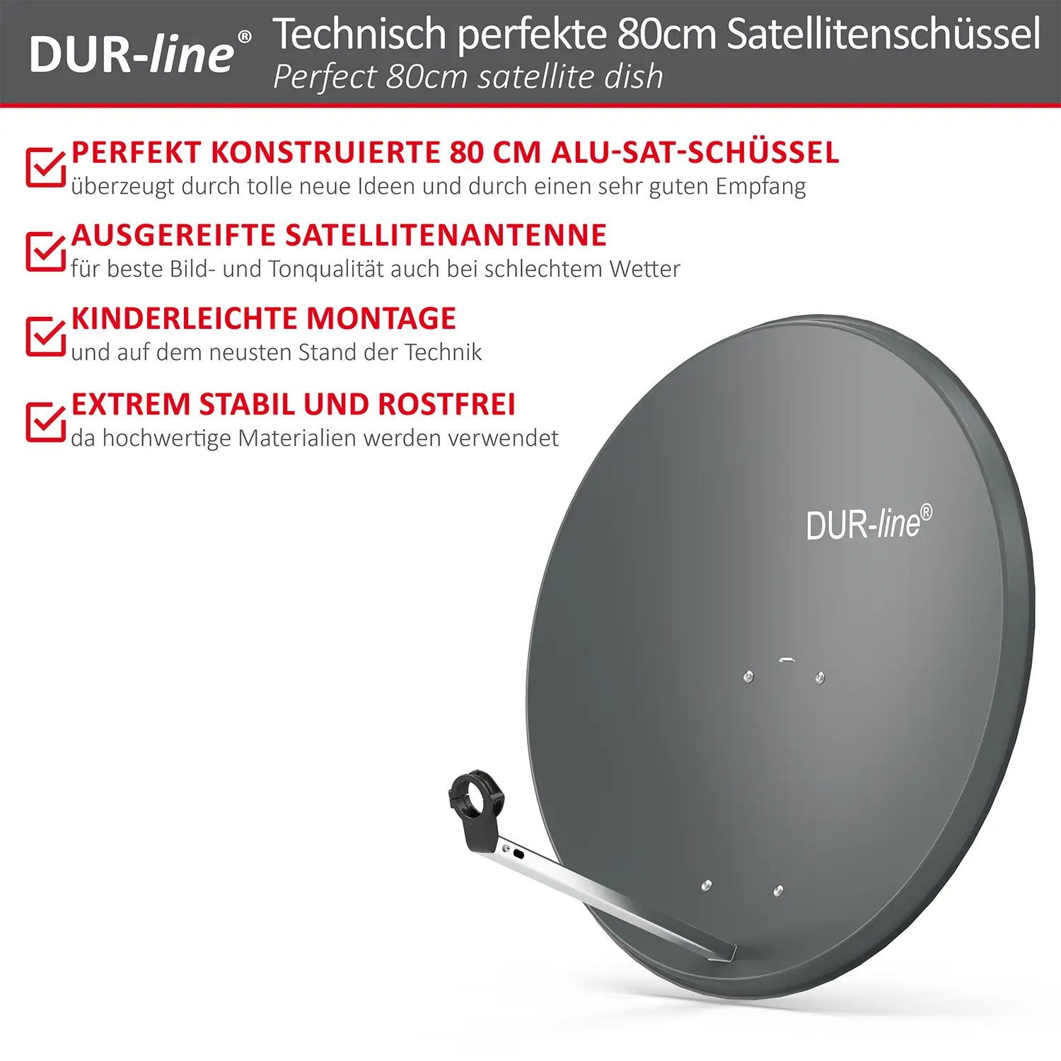 DUR-line MDA 80 Anthrazit Alu Sat-Reflektor – Highlights und Ausstattung im Überblick DUR-line MDA 80 Anthrazit - Alu Sat-Reflektor