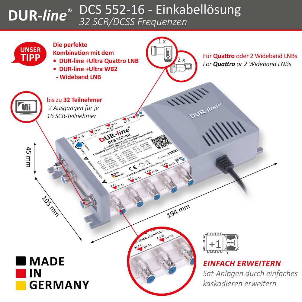 DUR-line DCS 552-16 - Einkabellösung – Abmessungen