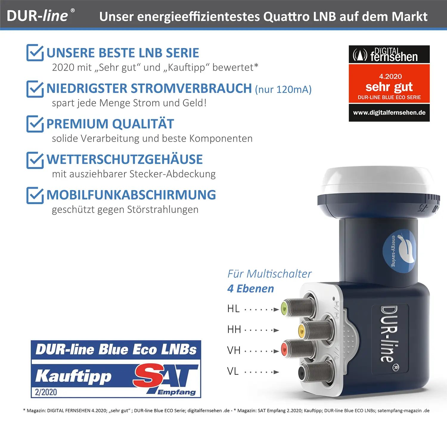DUR-line Blue ECO Quattro LNB – Highlights und Ausstattung im Überblick DUR-line Blue ECO Quattro