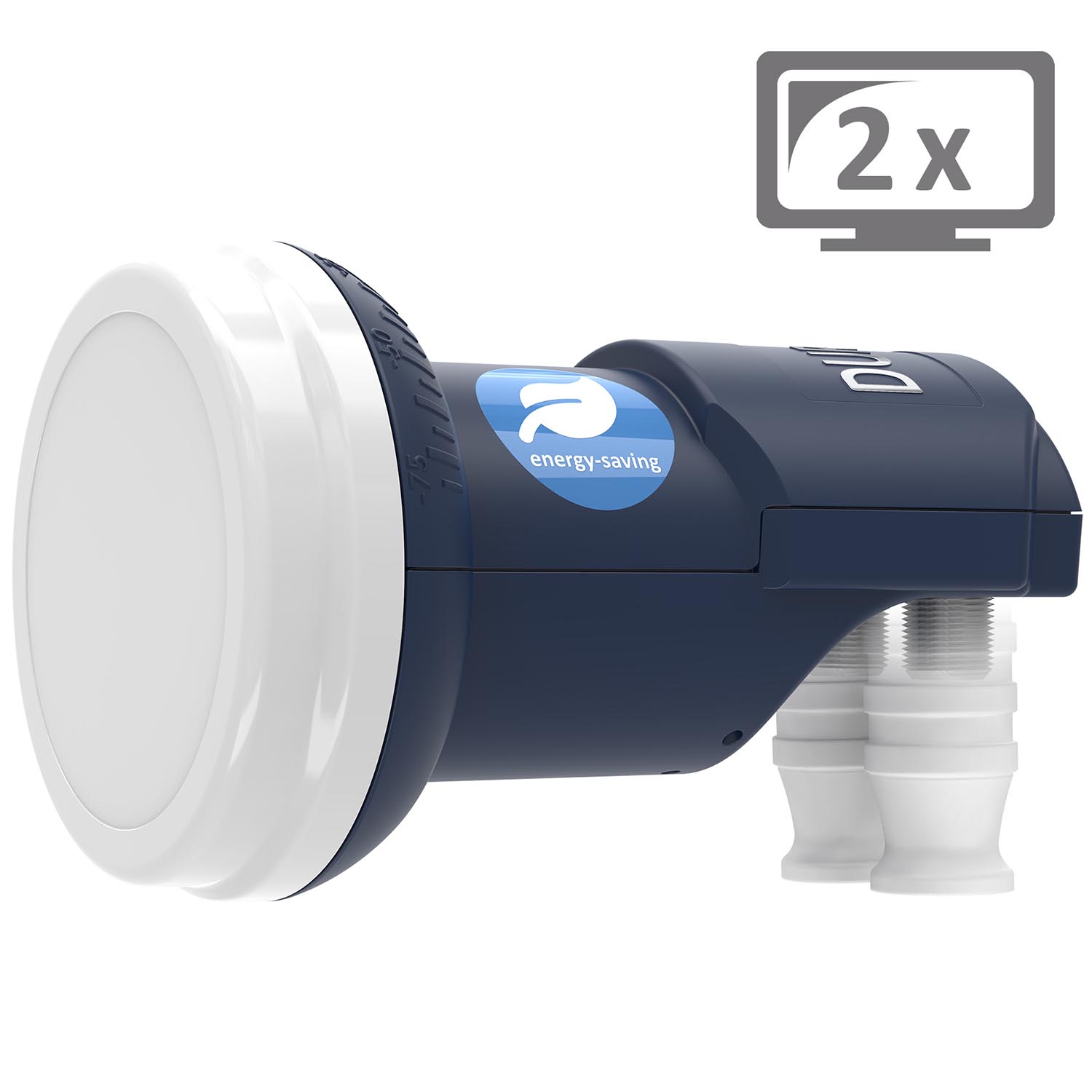 DUR-line Blue ECO Twin LNB – Seitenansicht mit Wetterschutz DUR-line Blue ECO Twin