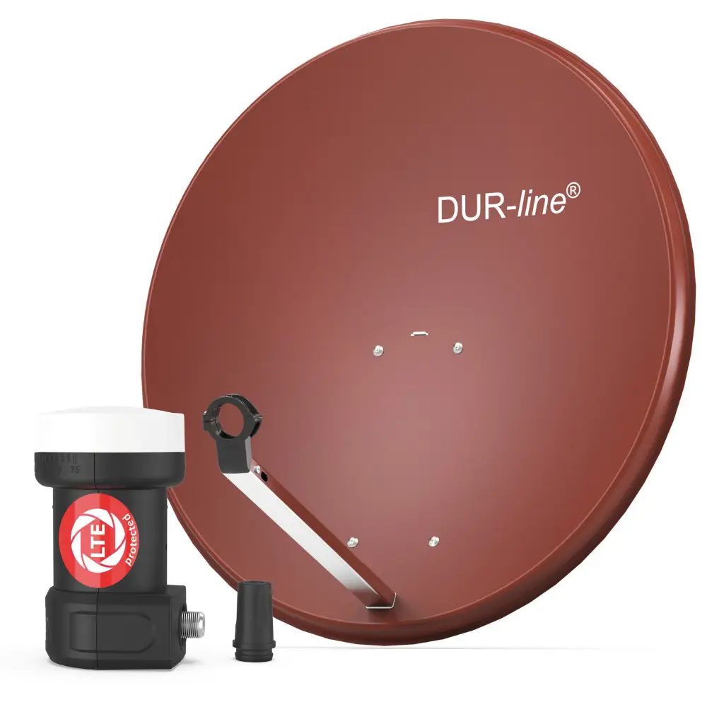 DUR-line MDA 80 Rot - Digiatale 1 Teilnehmer Satellitenschüssel Komplett-Anlage mit +Ultra Single - LNB