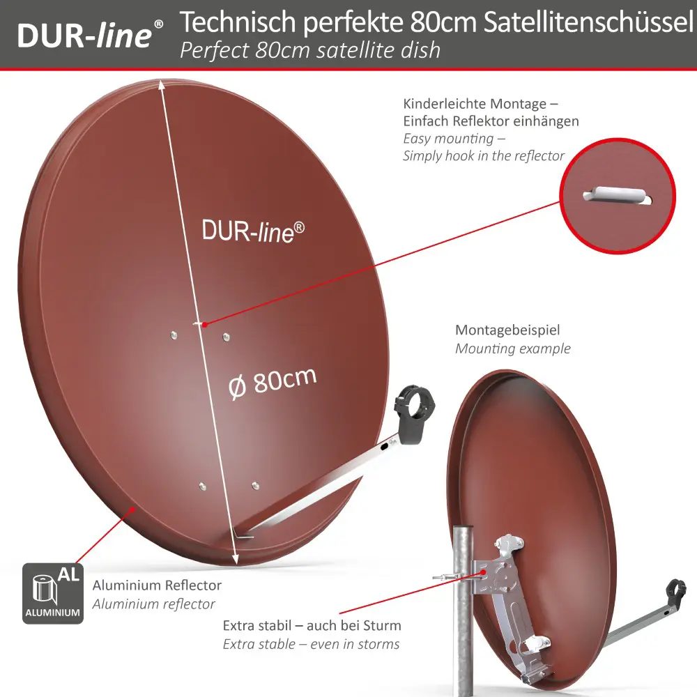 DUR-line MDA 80 Rot - Alu Sat-Reflektor