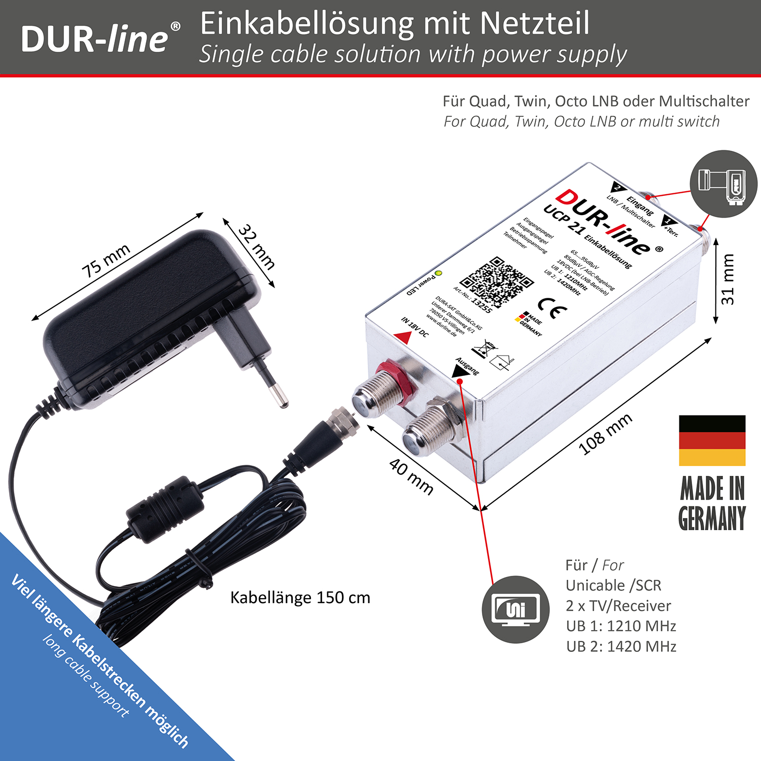 DUR-line UCP 21 Set - Einkabellösung – Abmessungen