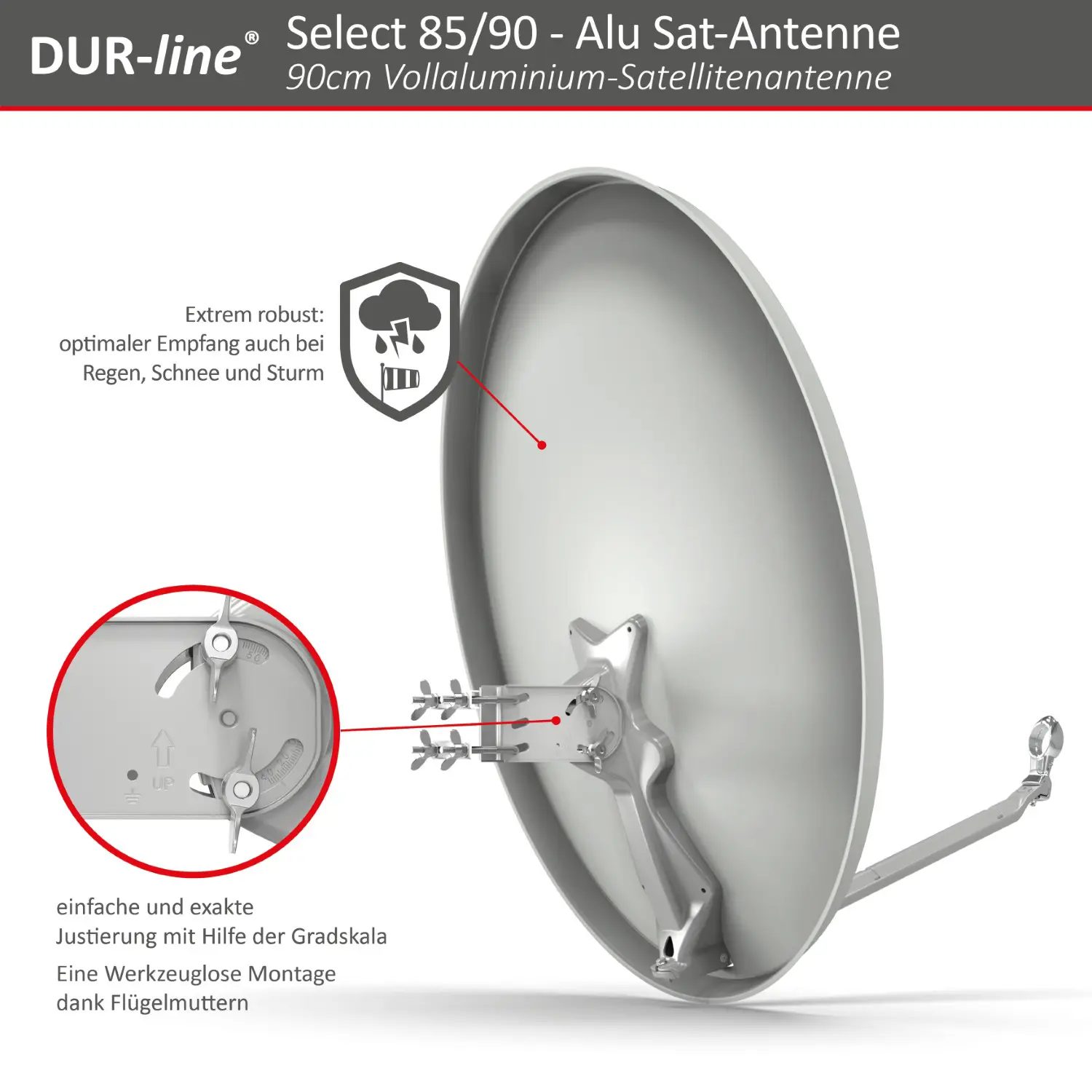DUR-line Select 85/90 Hellgrau - Alu Sat-Reflektor DUR-line Select 85/90 Hellgrau - Alu Sat-Reflektor