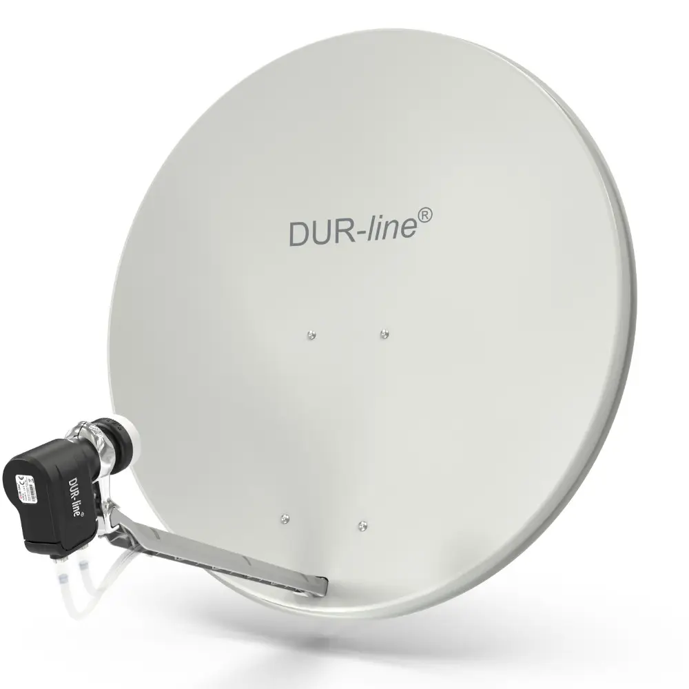DUR-line Select 2 Teilnehmer Set - Qualitäts-Alu-Satelliten-Komplettanlage - Select 85cm/90cm Spiegel/Schüssel Hellgrau + Twin LNB - für 2 Receiver/TV