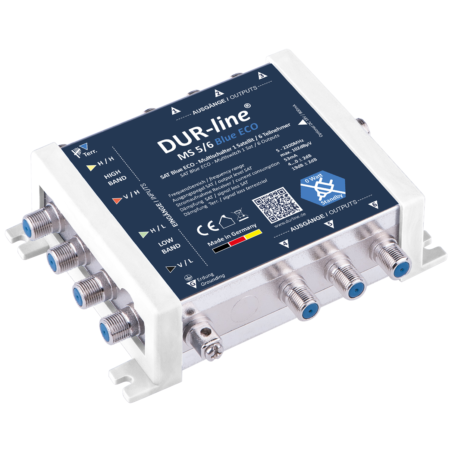 DUR-line MS 5/6 Blue ECO Multischalter – isometrische Vorderansicht DUR-line MS 5/6 Blue ECO – Multischalter