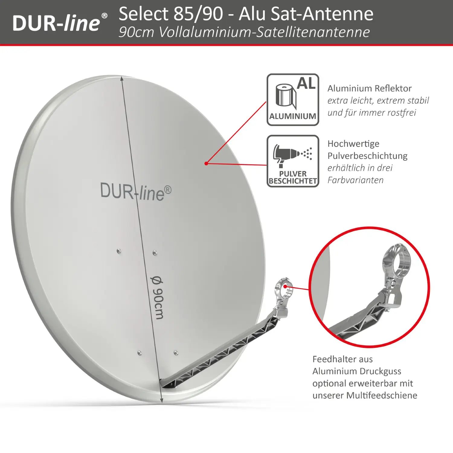 DUR-line Select 85/90 Hellgrau - Alu Sat-Reflektor