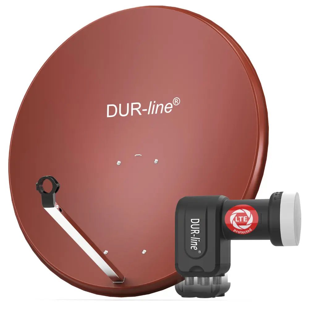 DUR-line MDA 90 Rot - Digiatale 4 Teilnehmer Satellitenschüssel Komplett-Anlage mit +Ultra Quad - LNB 
