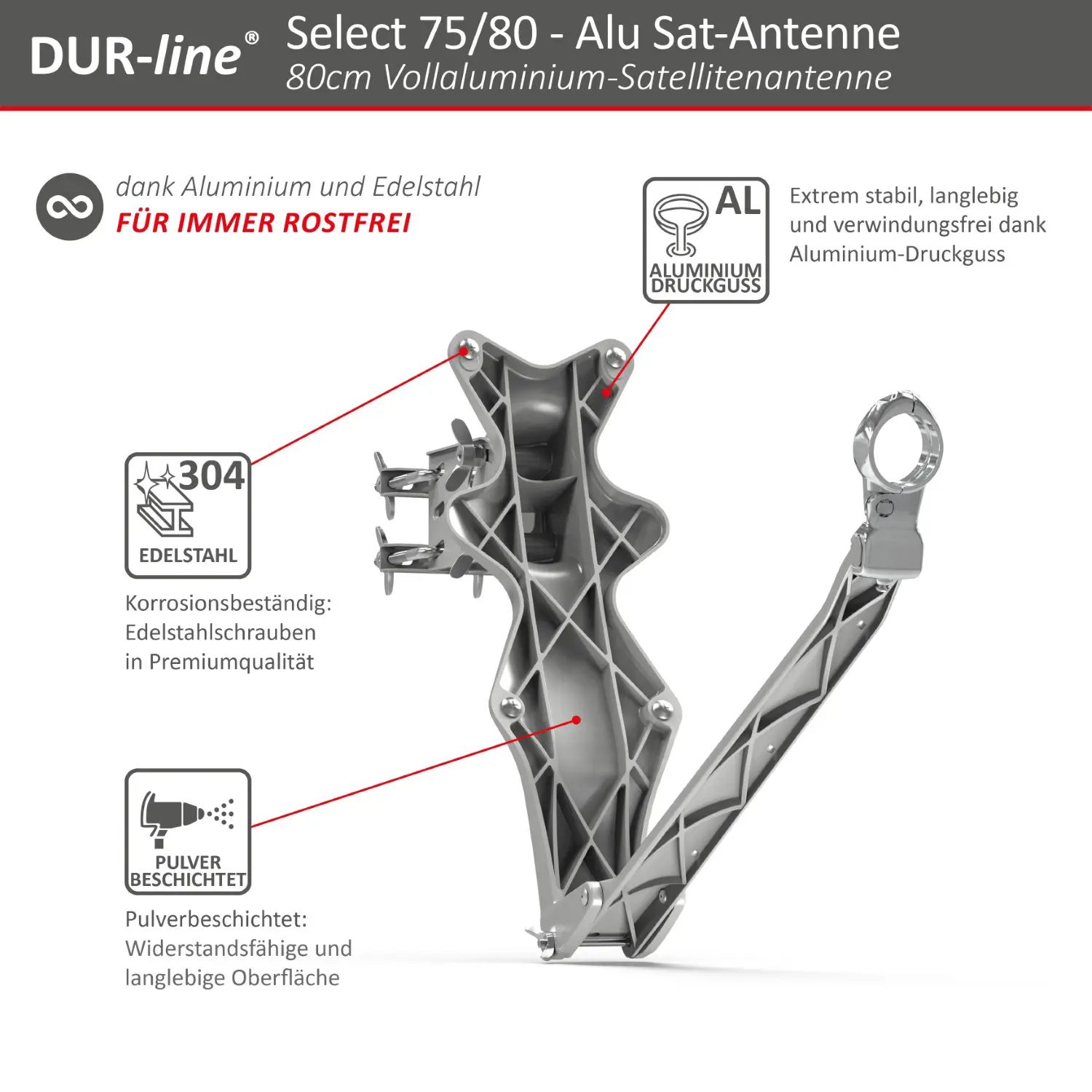 DUR-line Select 75/80 Hellgrau - Alu Sat-Reflektor